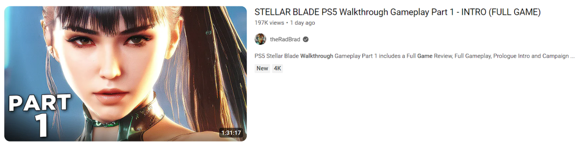 Game walkthrough YouTube Video Example