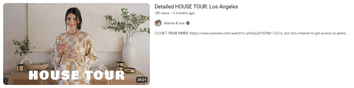 Home tour videos is an example of 50 trendy youtube video ideas