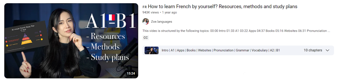 Language learning YouTube Video Example