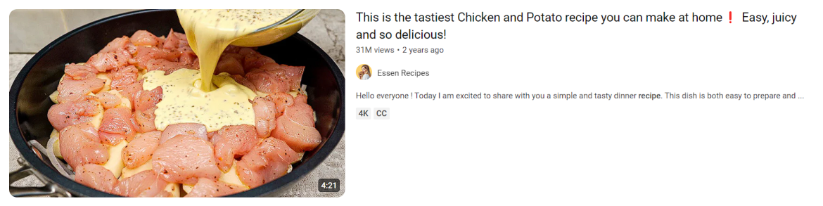 Recipe YouTube Video Example