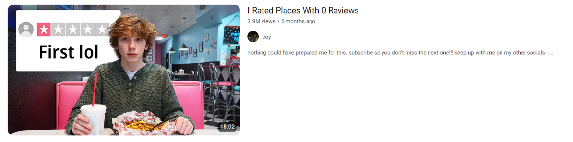 Restaurant review YouTube Video Example