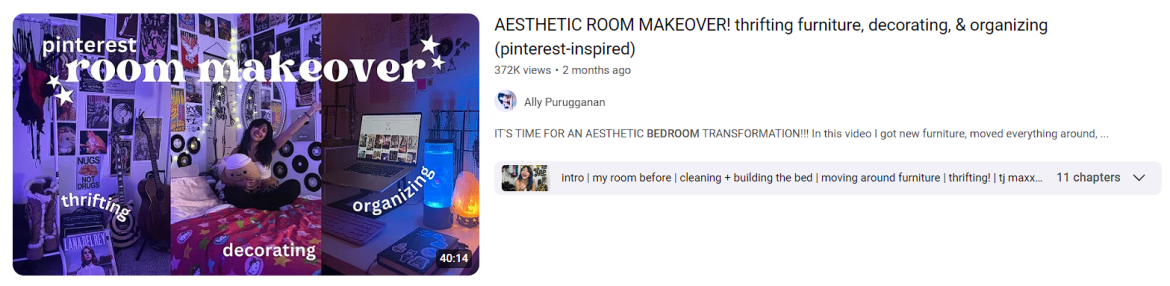 Room makeovers is an example of 50 trendy youtube video ideas