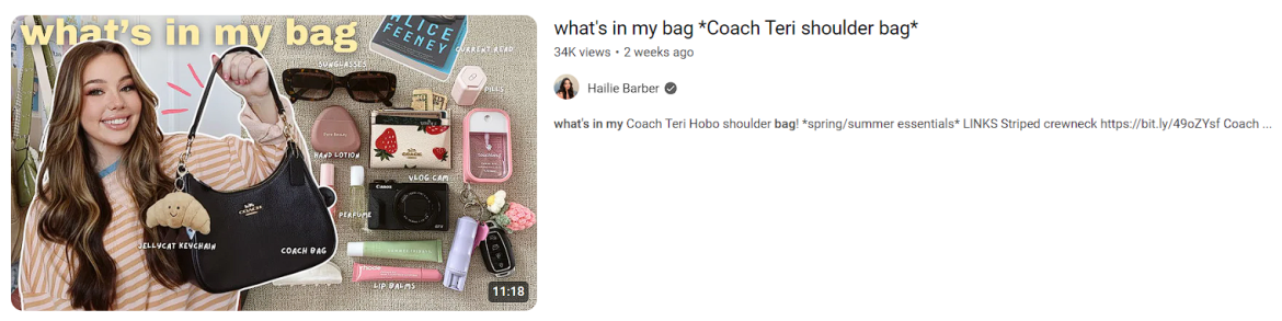 What's in my bag is an example of 50 trendy youtube video ideas